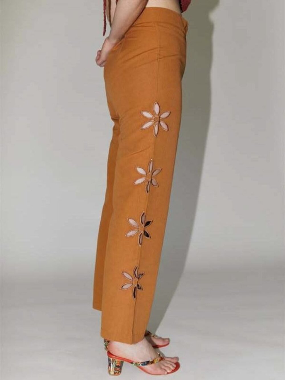 Tach Clothing Jorgelina Linen Floral embroidered cutout Pants in Brick